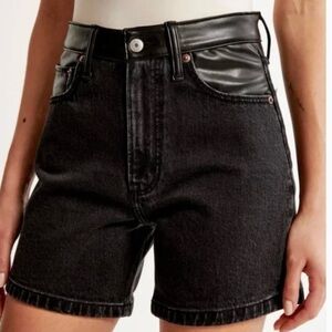Abercrombie Curve Love Womens Black Denim Shorts With Leather Accents
